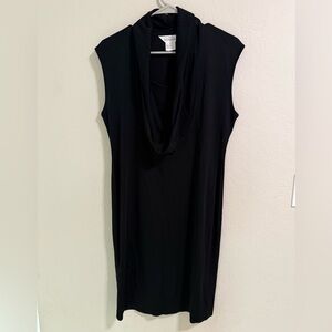 Misook Black Sleeveless Cowl Neck Dress L Stretch Knit Minimalist